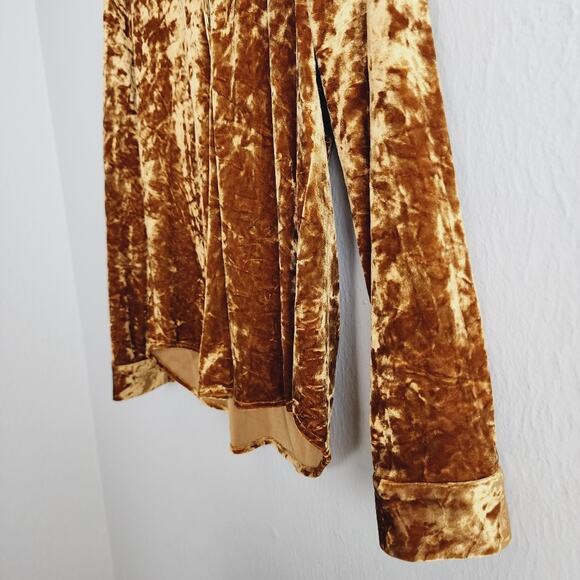 NWT L'Agence Laurent Crushed Velvet Burnout Button Down Blouse XS Khaki - Picture 9 of 11